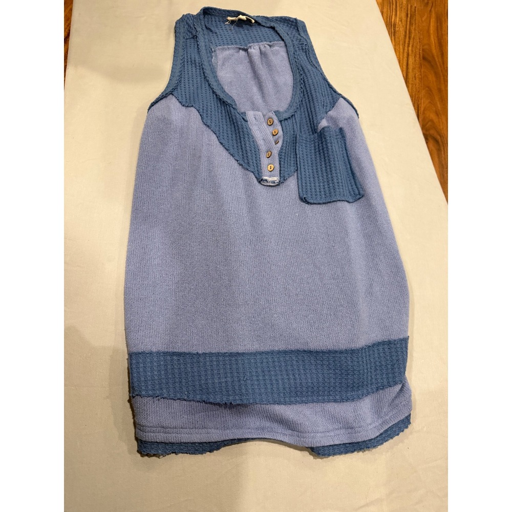 Boho Womens Lucca Mixed Knit Henley Tunic Tank Top M Blue